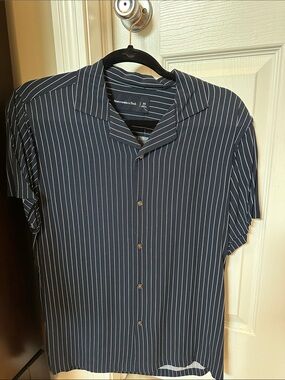 Abercrombie & Fitch Navy Shirt with White Pinstripes